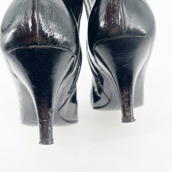 Vintage Miu Miu Black Patent Leather Pointed Toe Mid Calf Heel Boots IT 38.5 - Picture 8 of 13